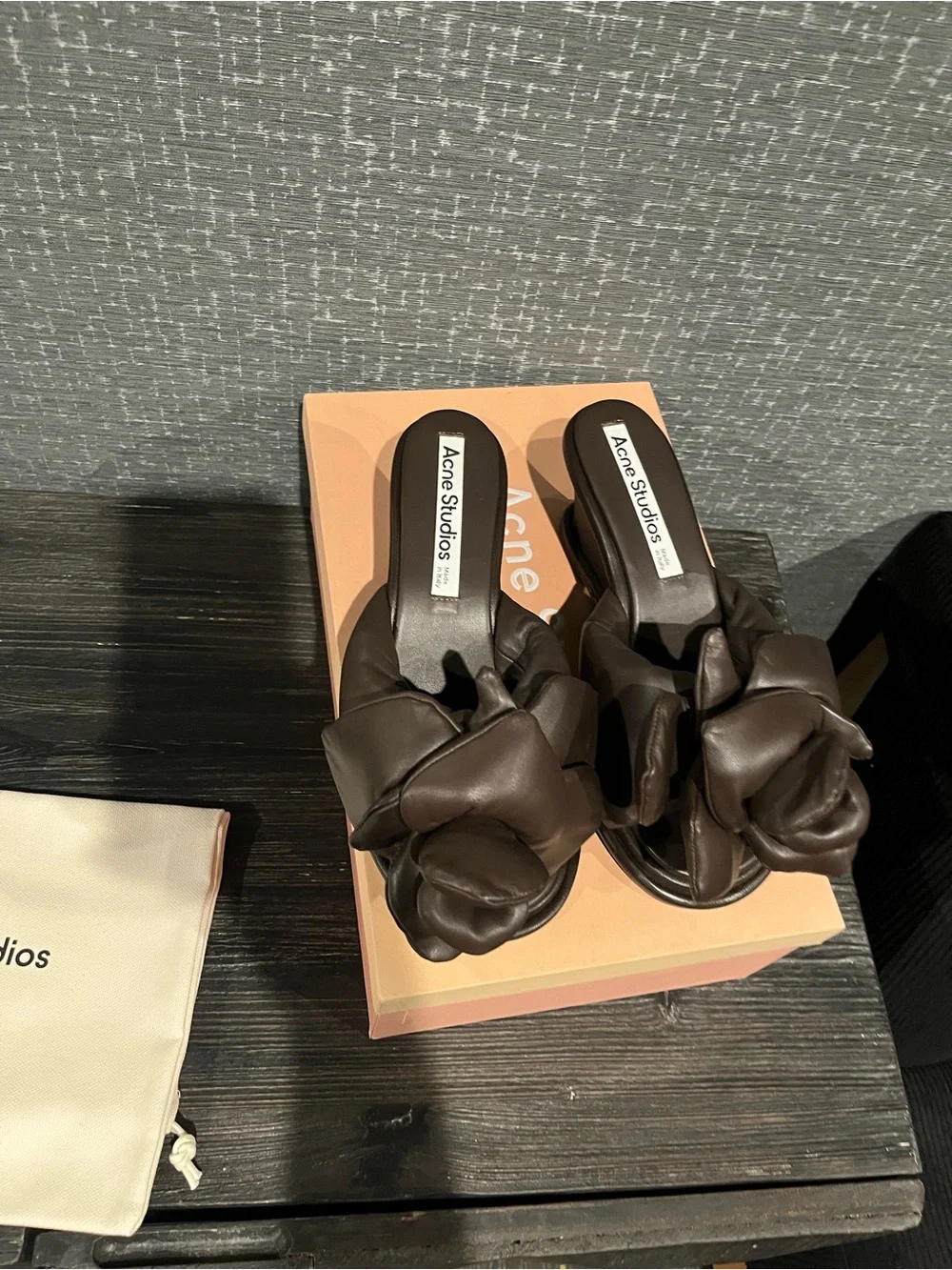 NIB Acne Studios Leather Rose wedge mules slides shoes chocolate brown 8